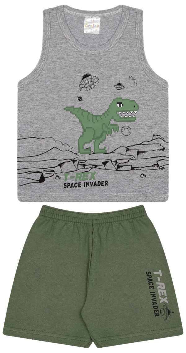 CJ MASC. REGATA M/M BERMUDA MOLETINHO - T- REX SPACE INVADER 1-2-3 - Imagem 2