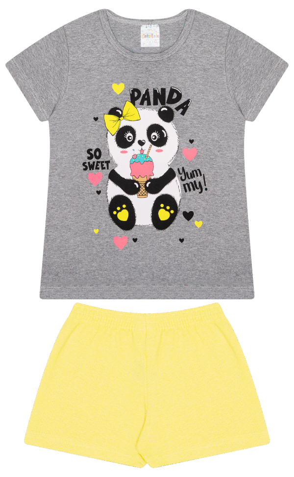 CJ FEM. BLUSA COTTON SHORTS MOLETINHO - PANDA SO SWEET 4-6-8